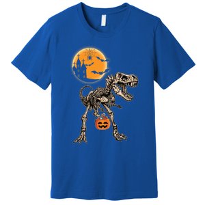 Halloween Dinosaur Skeleton T Rex Scary Pumpkin Moon Great Gift Premium T-Shirt