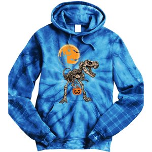 Halloween Dinosaur Skeleton T Rex Scary Pumpkin Moon Great Gift Tie Dye Hoodie