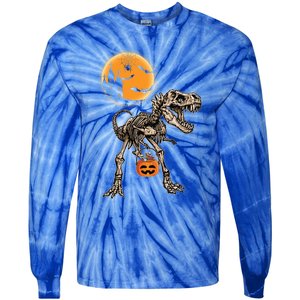 Halloween Dinosaur Skeleton T Rex Scary Pumpkin Moon Great Gift Tie-Dye Long Sleeve Shirt