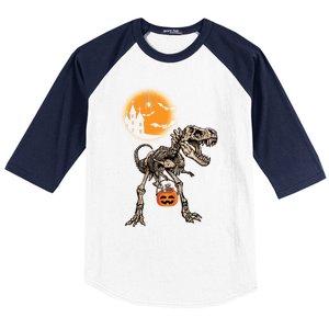 Halloween Dinosaur Skeleton T Rex Scary Pumpkin Moon Great Gift Baseball Sleeve Shirt