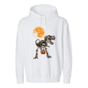 Halloween Dinosaur Skeleton T Rex Scary Pumpkin Moon Great Gift Garment-Dyed Fleece Hoodie