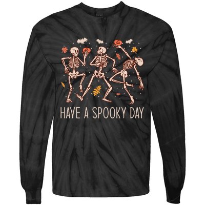 Halloween Dancing Skeletons Have A Spooky Day Fun Retro Joy Tie-Dye Long Sleeve Shirt