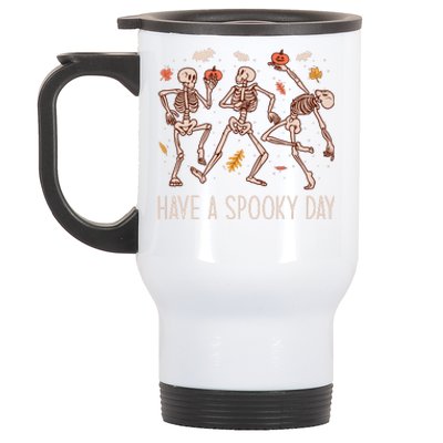 Halloween Dancing Skeletons Have A Spooky Day Fun Retro Joy Stainless Steel Travel Mug