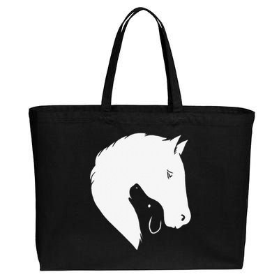 Horse Dog Silhouette Funny Equine Canine Cotton Canvas Jumbo Tote