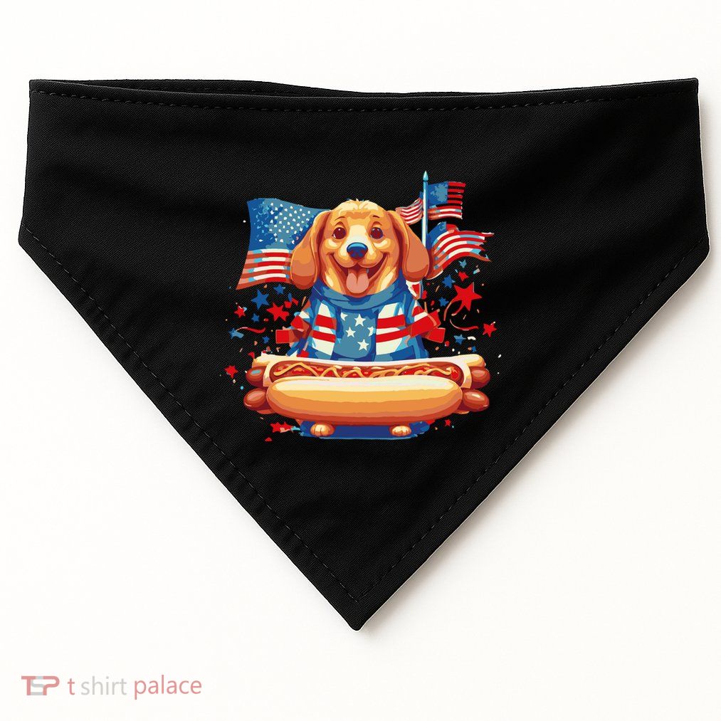 Hot Dog Sausages Frank Day Merican Sarcastic Food Animal Meaningful Gift USA-Made Doggie Bandana
