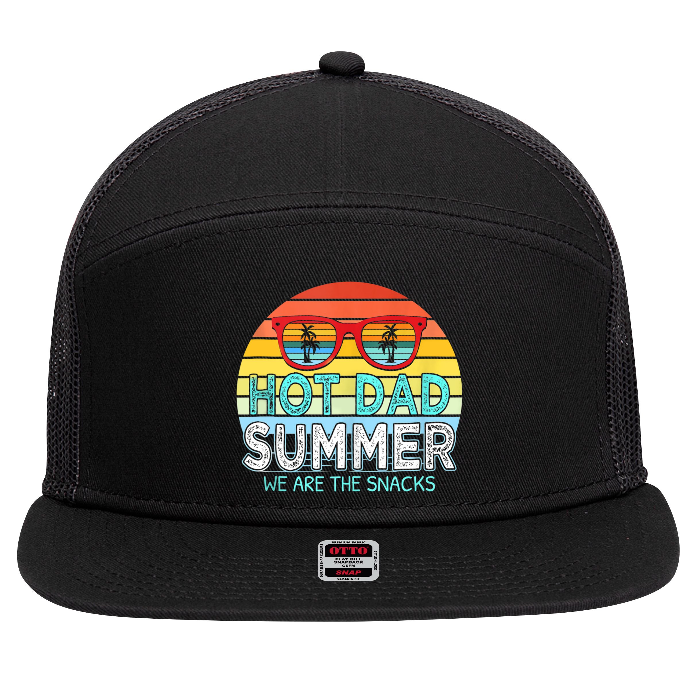 Hot Dad Summer Snacks With Chill Sunglass Vintage Apparel 7 Panel Mesh Trucker Snapback Hat