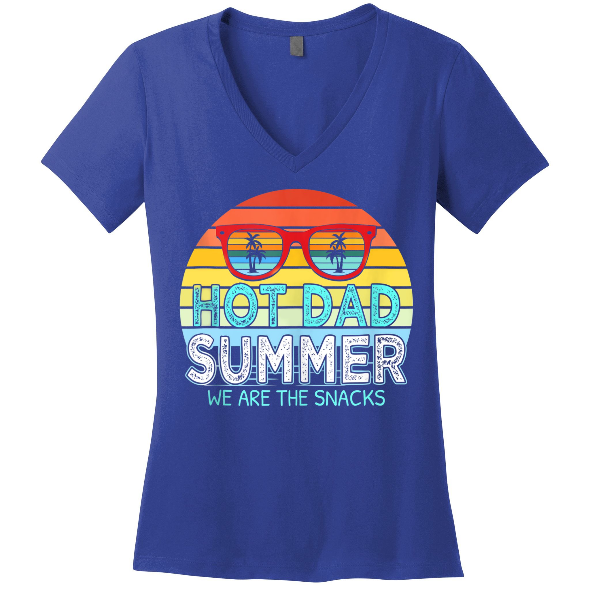 Hot Dad Summer Snacks With Chill Sunglass Vintage Apparel Women's V-Neck T-Shirt