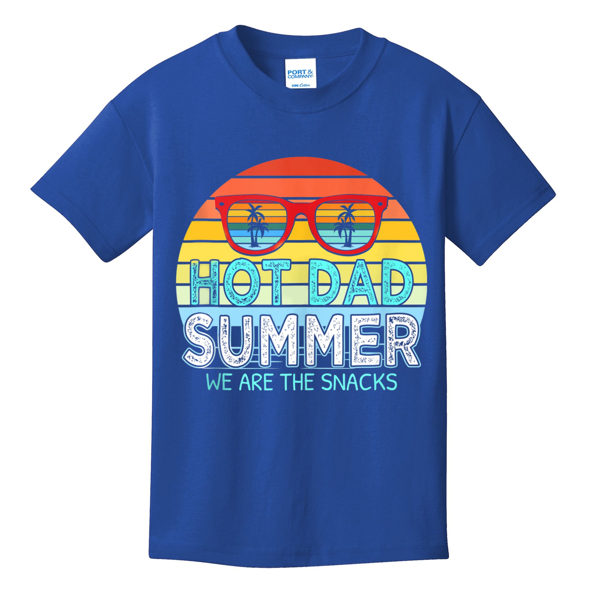 Hot Dad Summer Snacks With Chill Sunglass Vintage Apparel Kids T-Shirt