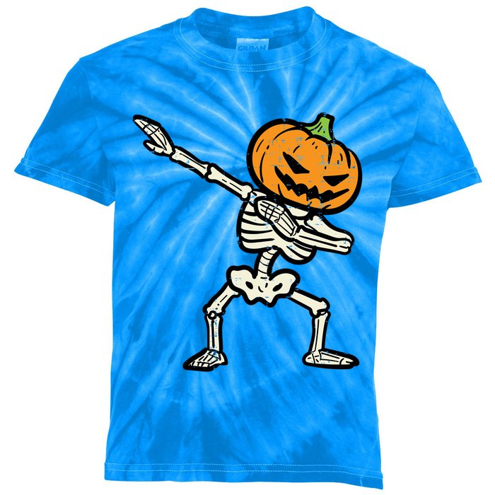 Halloween Dab Skeleton Pumpkin Costume Gift Kids Tie-Dye T-Shirt