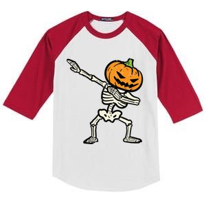 Halloween Dab Skeleton Pumpkin Costume Gift Kids Colorblock Raglan Jersey