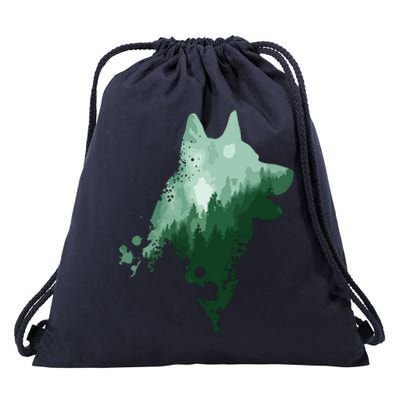 Husky Dog Silhouette American Husky Siberian Husky Drawstring Bag