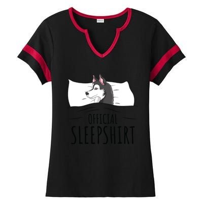 Husky Dog Sleep Funny Ladies Halftime Notch Neck Tee