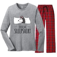 Husky Dog Sleep Funny Women's Long Sleeve Flannel Pajama Set 