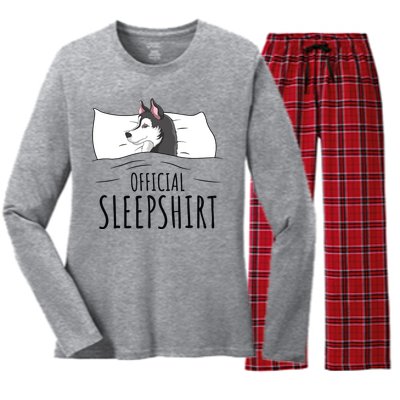 Husky Dog Sleep Funny Women's Long Sleeve Flannel Pajama Set 