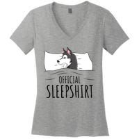 Husky Dog Sleep Funny Women's V-Neck T-Shirt