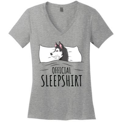 Husky Dog Sleep Funny Women's V-Neck T-Shirt