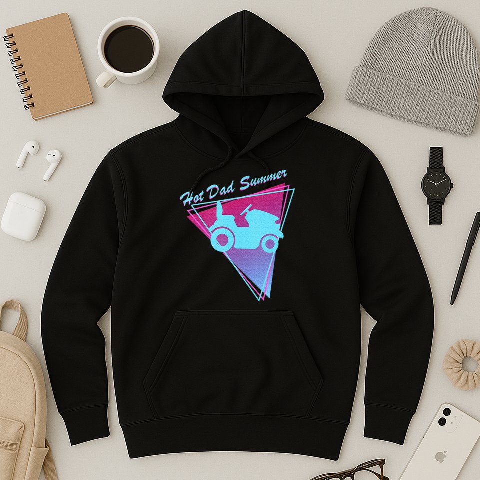 Hot Dad Summer Funny 80s Retro Riding Lawn Mower Hoodie