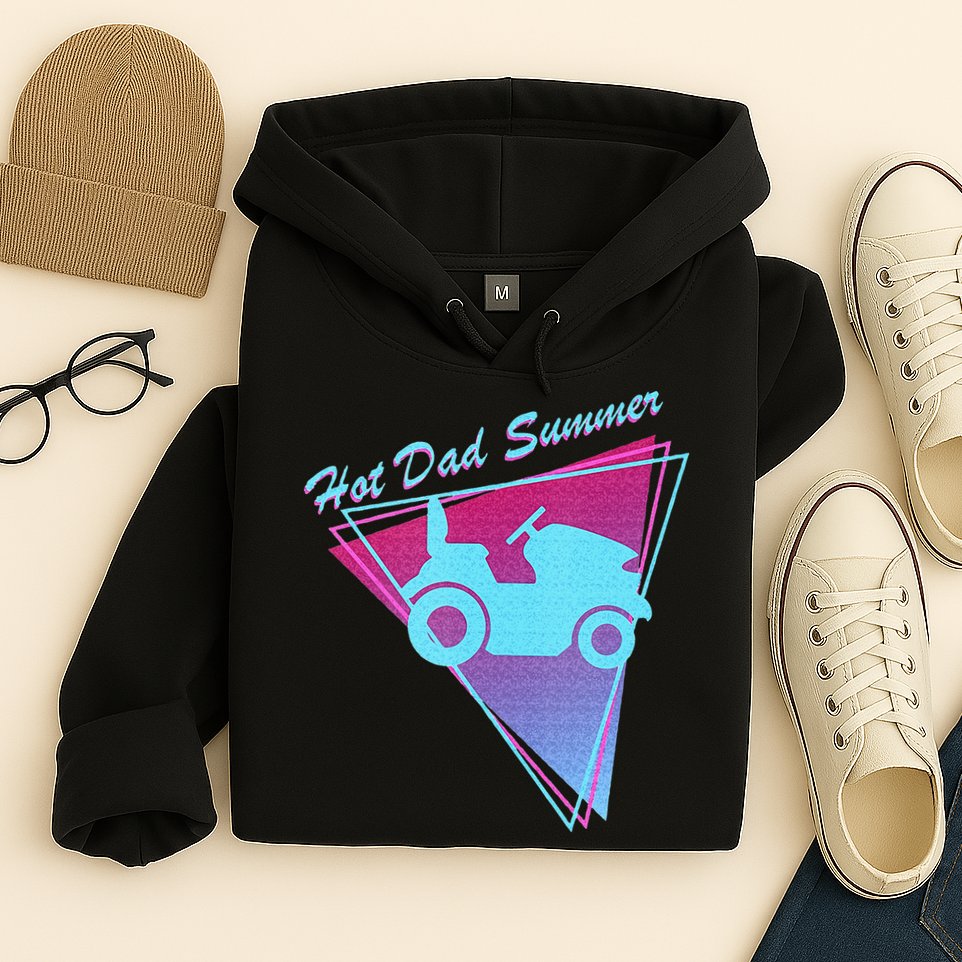 Hot Dad Summer Funny 80s Retro Riding Lawn Mower Hoodie
