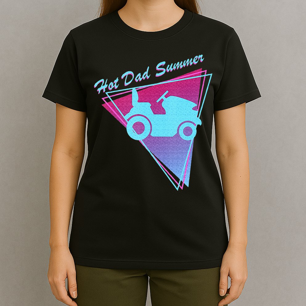Hot Dad Summer Funny 80s Retro Riding Lawn Mower T-Shirt