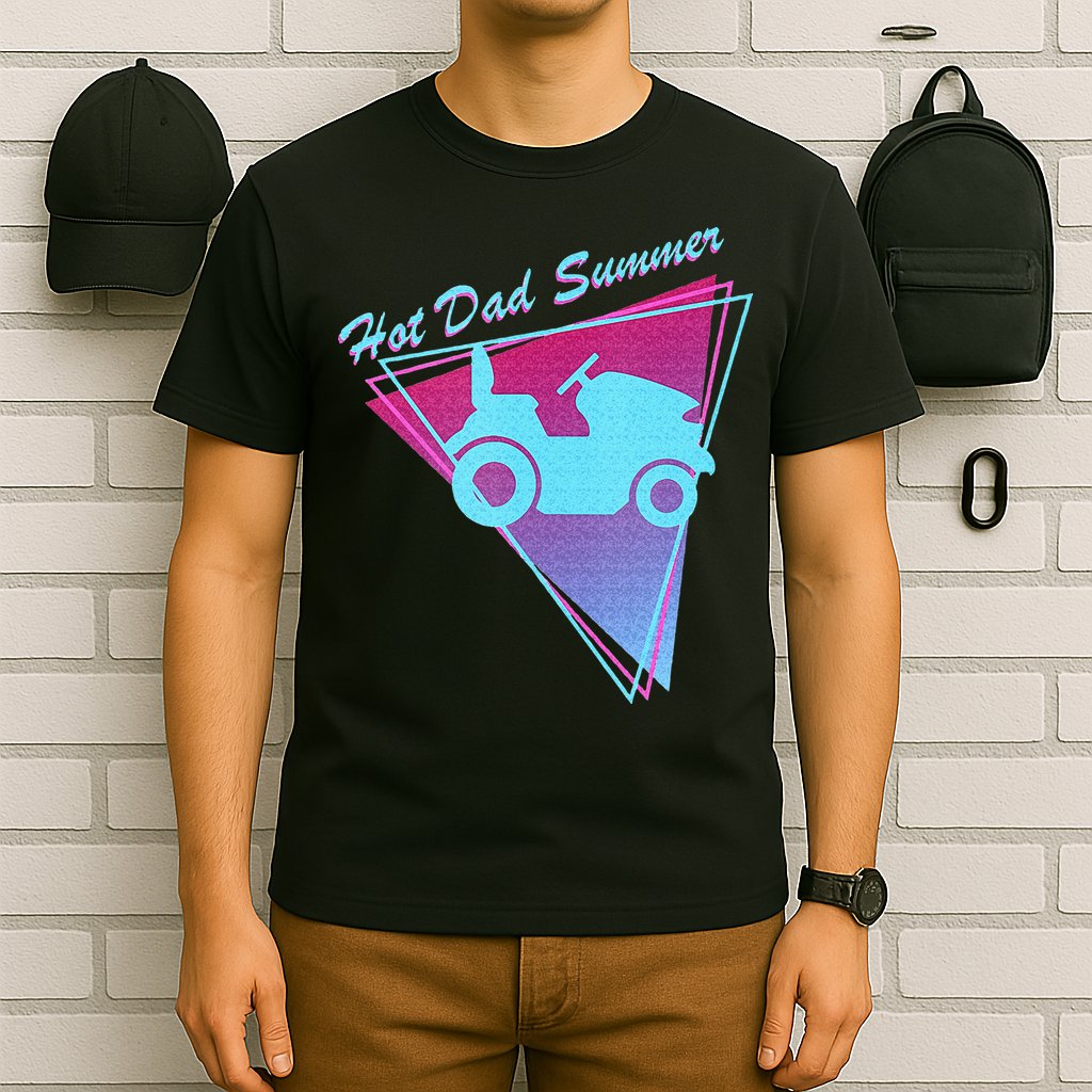 Hot Dad Summer Funny 80s Retro Riding Lawn Mower T-Shirt