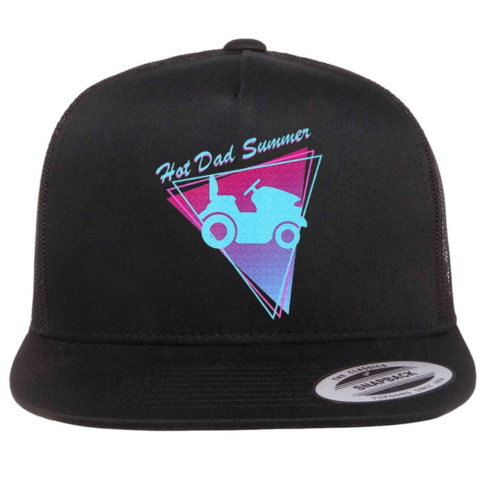 Hot Dad Summer Funny 80s Retro Riding Lawn Mower Flat Bill Trucker Hat