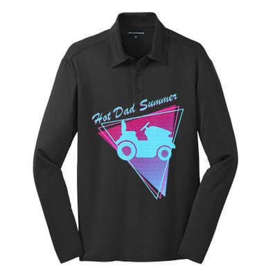 Hot Dad Summer Funny 80s Retro Riding Lawn Mower Silk Touch Performance Long Sleeve Polo