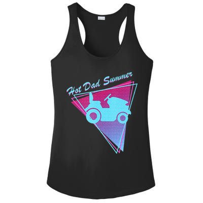 Hot Dad Summer Funny 80s Retro Riding Lawn Mower Ladies PosiCharge Competitor Racerback Tank