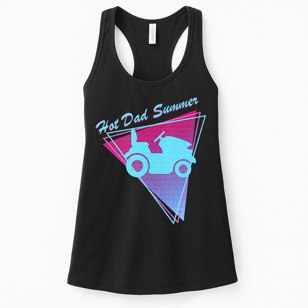 Hot Dad Summer Funny 80s Retro Riding Lawn Mower Womens Tank Top