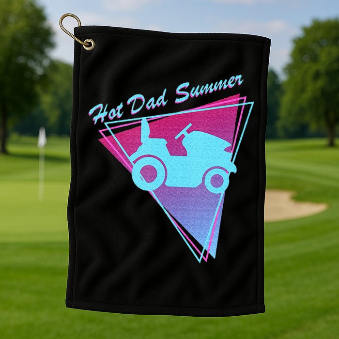 Hot Dad Summer Funny 80s Retro Riding Lawn Mower Golf Towel