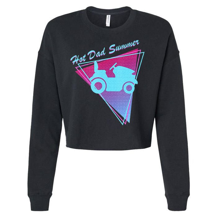 Hot Dad Summer Funny 80s Retro Riding Lawn Mower Cropped Pullover Crew