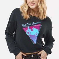 Hot Dad Summer Funny 80s Retro Riding Lawn Mower Cropped Pullover Crew