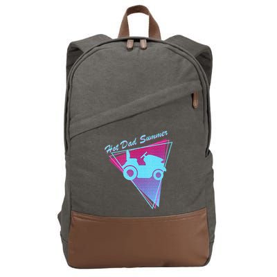 Hot Dad Summer Funny 80s Retro Riding Lawn Mower Cotton Canvas Backpack