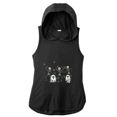 Halloween Dancing Skeleton Ladies PosiCharge Tri-Blend Wicking Draft Hoodie Tank