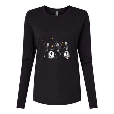 Halloween Dancing Skeleton Womens Cotton Relaxed Long Sleeve T-Shirt