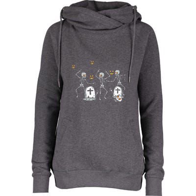 Halloween Dancing Skeleton Womens Funnel Neck Pullover Hood