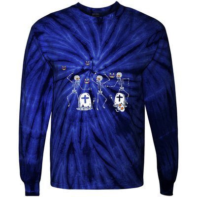 Halloween Dancing Skeleton Tie-Dye Long Sleeve Shirt