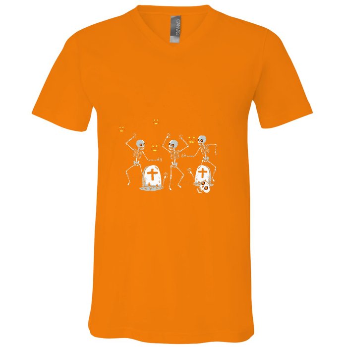 Halloween Dancing Skeleton V-Neck T-Shirt