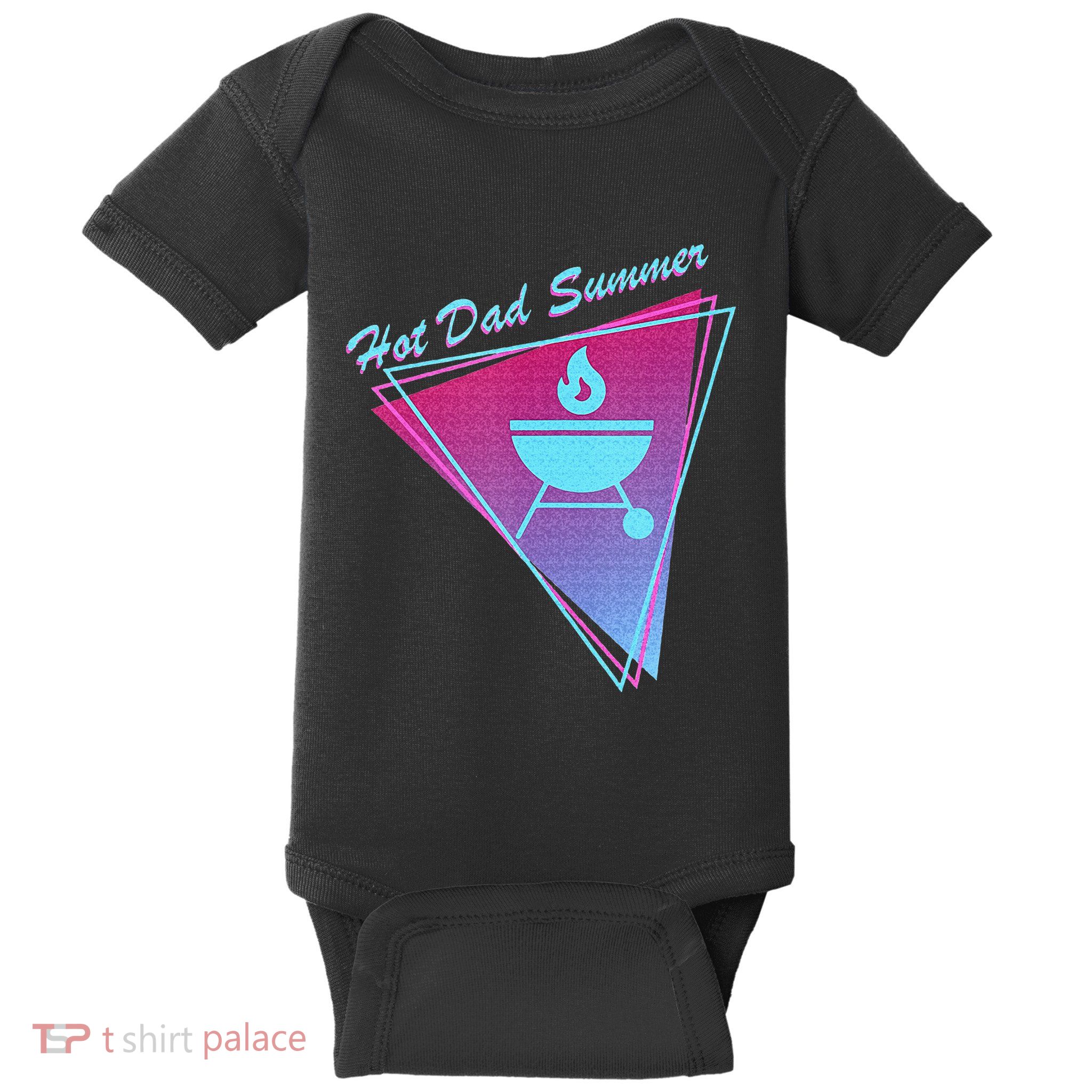 Hot Dad Summer Funny 80s Retro Vintage Charcoal Grill BBQ Baby Bodysuit
