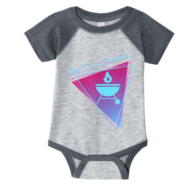 Hot Dad Summer Funny 80s Retro Vintage Charcoal Grill BBQ Infant Baby Jersey Bodysuit