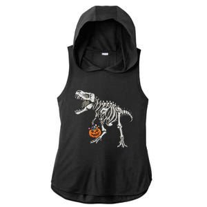 Halloween Dinosaur Skeleton T Rex Scary Pumpkin Gift Ladies PosiCharge Tri-Blend Wicking Draft Hoodie Tank