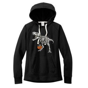 Halloween Dinosaur Skeleton T Rex Scary Pumpkin Gift Women's Fleece Hoodie