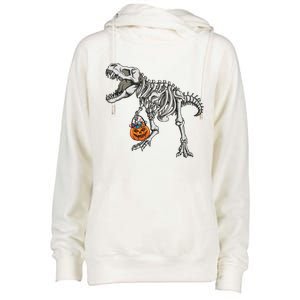 Halloween Dinosaur Skeleton T Rex Scary Pumpkin Gift Womens Funnel Neck Pullover Hood