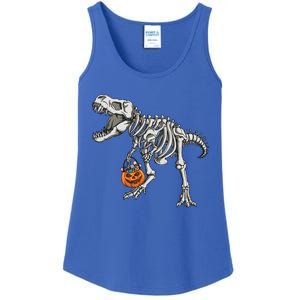 Halloween Dinosaur Skeleton T Rex Scary Pumpkin Gift Ladies Essential Tank