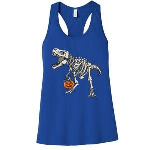 Halloween Dinosaur Skeleton T Rex Scary Pumpkin Gift Women's Racerback Tank