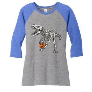 Halloween Dinosaur Skeleton T Rex Scary Pumpkin Gift Women's Tri-Blend 3/4-Sleeve Raglan Shirt