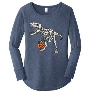 Halloween Dinosaur Skeleton T Rex Scary Pumpkin Gift Women's Perfect Tri Tunic Long Sleeve Shirt