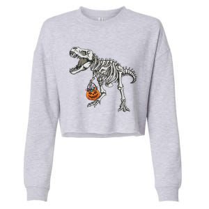 Halloween Dinosaur Skeleton T Rex Scary Pumpkin Gift Cropped Pullover Crew