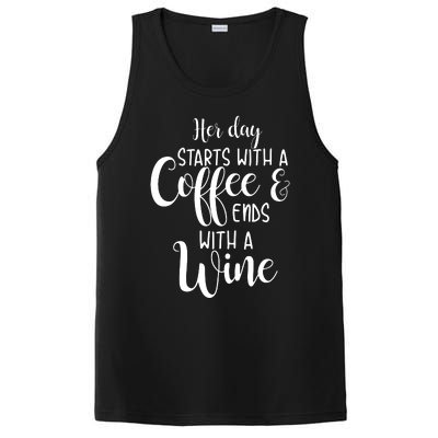 Her Day Starts With A Coffee Ends With A Wine Funny Women PosiCharge Competitor Tank