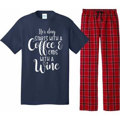 Her Day Starts With A Coffee Ends With A Wine Funny Women Pajama Set