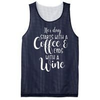 Her Day Starts With A Coffee Ends With A Wine Funny Women Mesh Reversible Basketball Jersey Tank